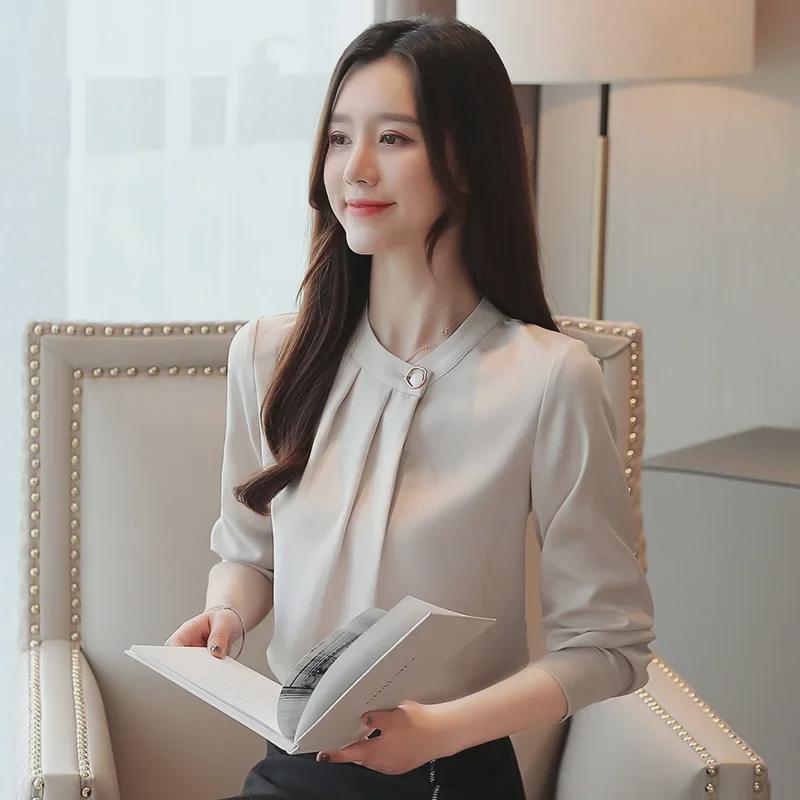 2025 Women's Korean Style Long-Sleeve Satin Chiffon Professional Shirt, Spring Collection