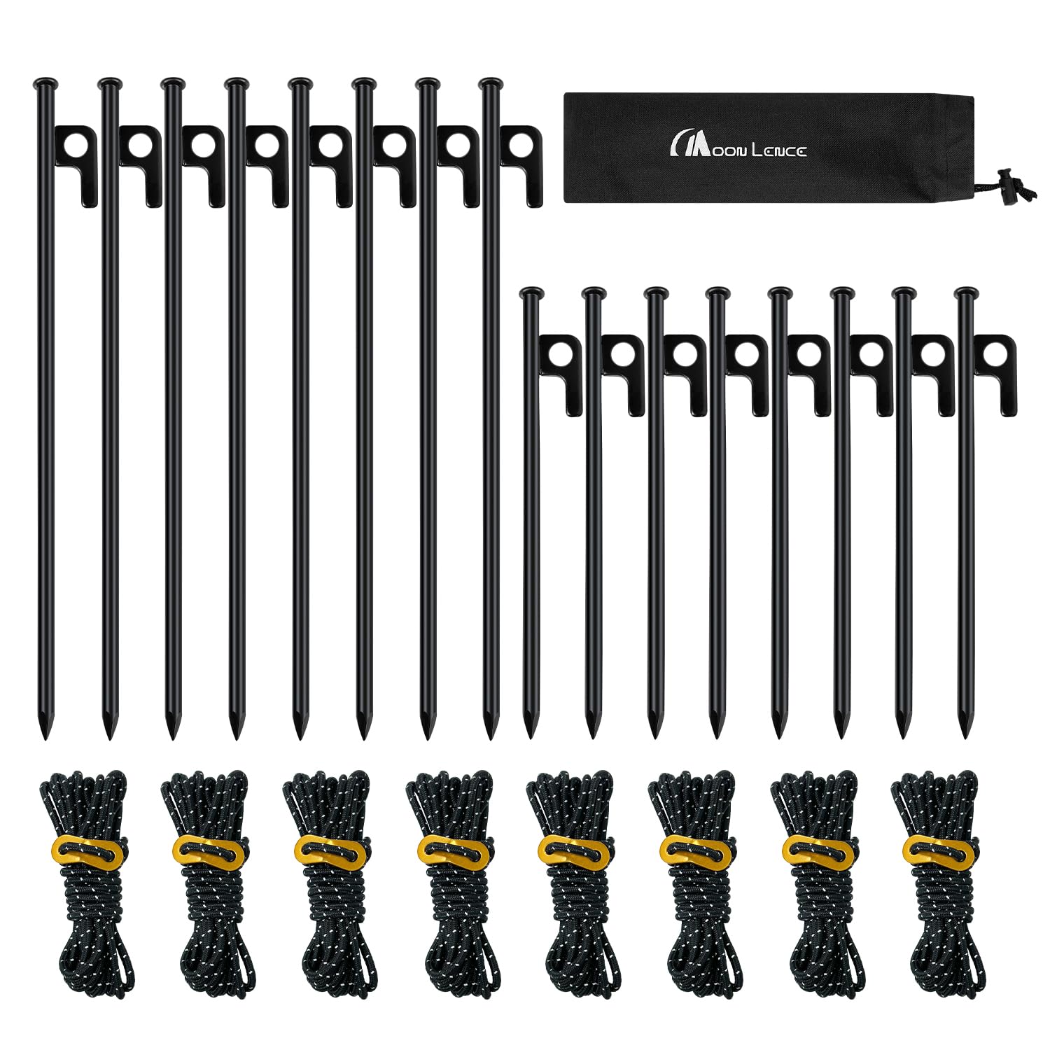 

MOON LENCE Set of 8 20cm 8 30cm and 8 Tent Steel Tent Guy Pitching Equipment for Outdoor for Hard and Includes Storage Bag Pegs, Pegs, Ropes, Forged,