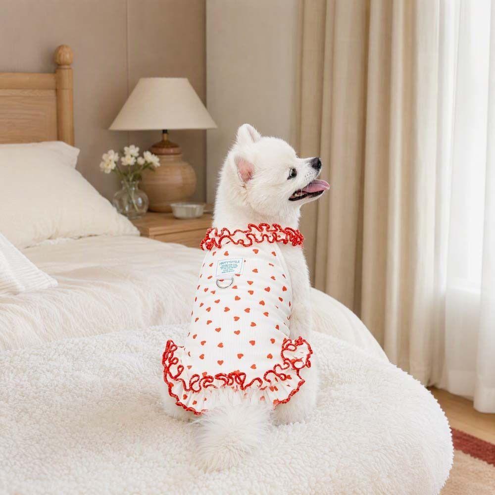Ruffle Cat Puppy Vest Red Love Heart Dots Breathable Dog Cat Clothes Cat Costume Soft Kittens Clothing Recovery Suits
