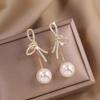 Fashionable Bows Drop Earrings Sweet Pearl Earrings Crystal Bowknot Ear Pendant