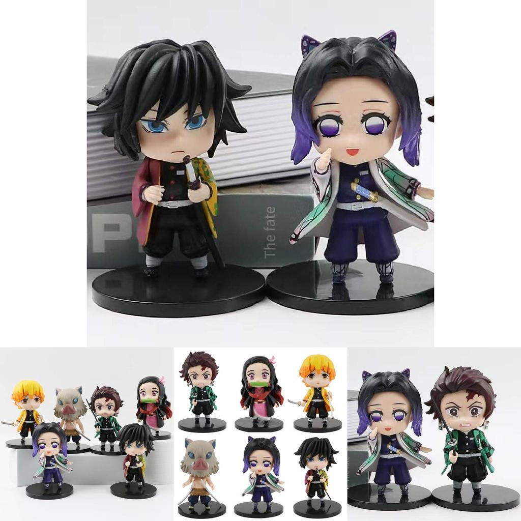 Lovely Demon Slayer Tanjiro Nezuko Pvc Character Statues 6-pack 8.5cm Anime Toys