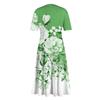 Ladies Casual Fashion Print Color V-Neck Short Sleeve Waist Long Swing Dress