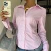 Autumn Temperament Striped Waist Long-sleeved Shirt Lace-up Shirt for Women