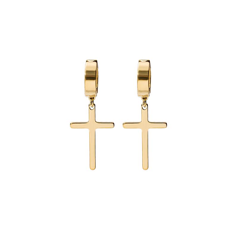 Korean Stainless Steel Cross Clip-On Earrings - Unisex, No Piercing Needed