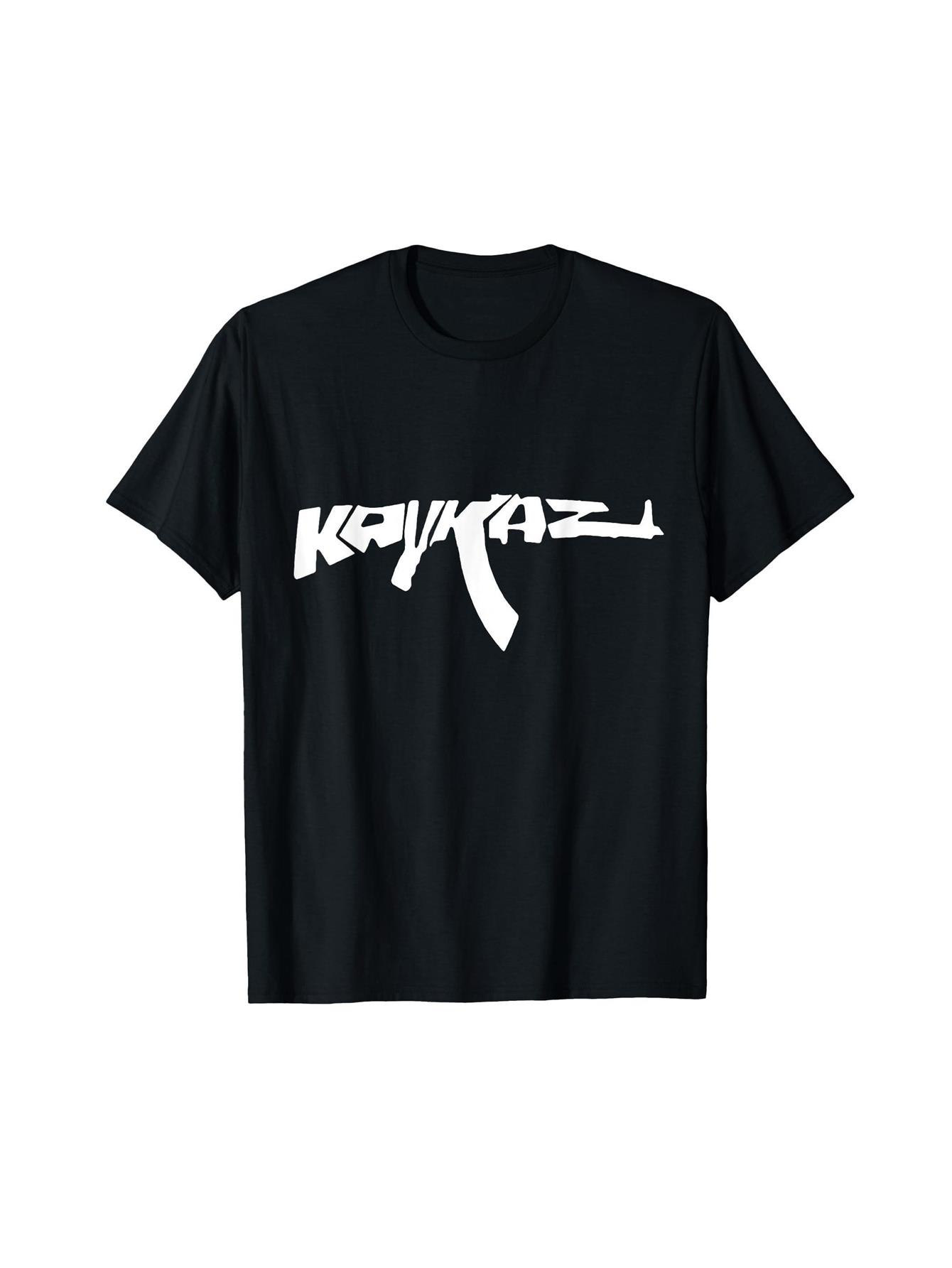 Allseason Apparel Men s Heavyweight 50% Cotton Kavkaz Caucasian Graphic T-Shirt- Black Crew Neck Tee with Bold White Sword Hilt& KAVKAZ Print XXXXL