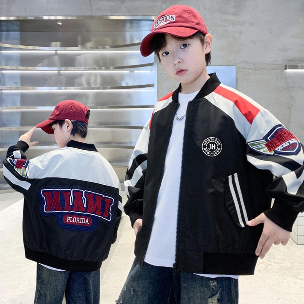 Boys' Trendy Spring & Autumn 2025 Baseball Jacket - Medium/Large Sizes