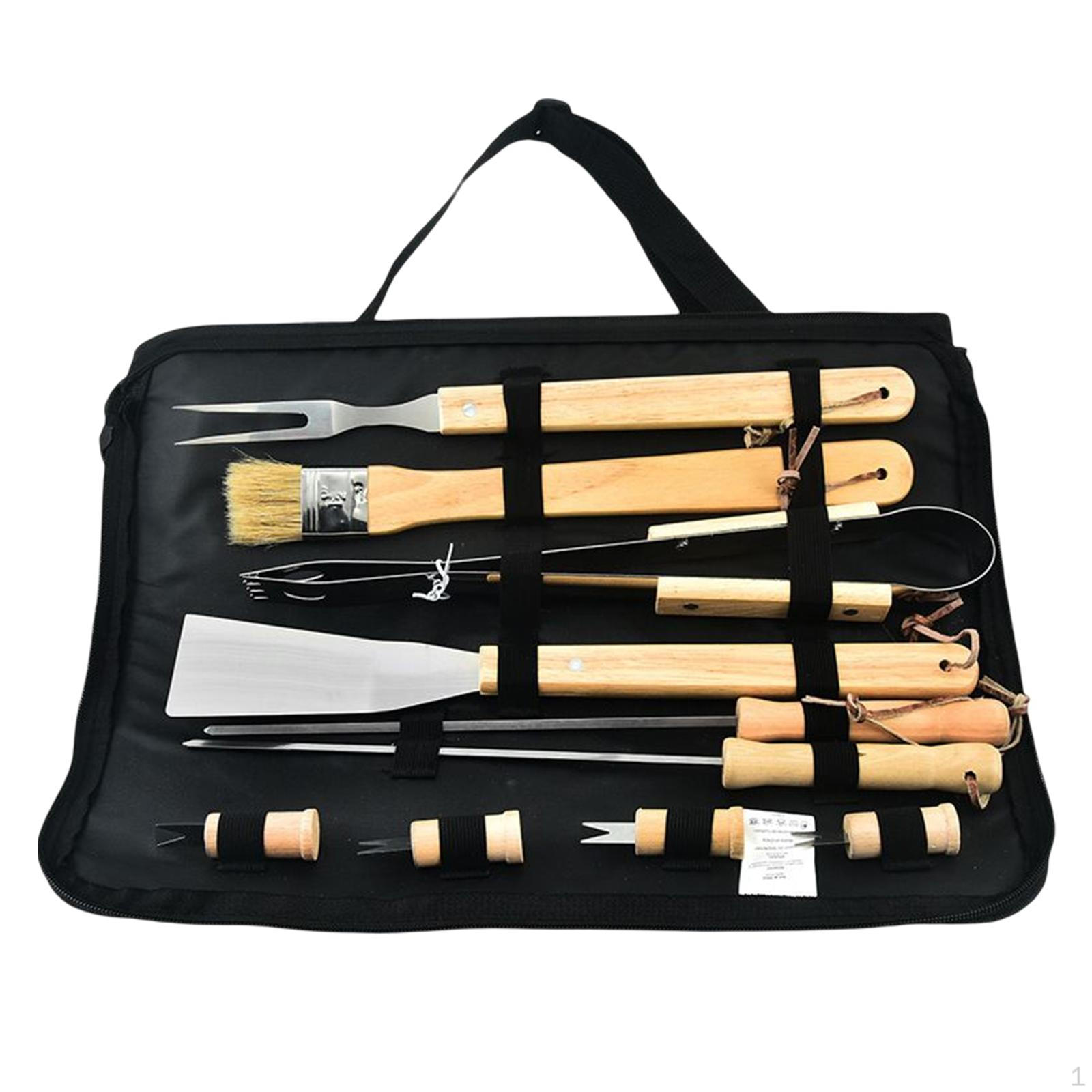 

10x портативный набор инструментов для гриля для барбекю, набор посуды для барбекю, деревянная ручка, профессиональный сверхмощный для