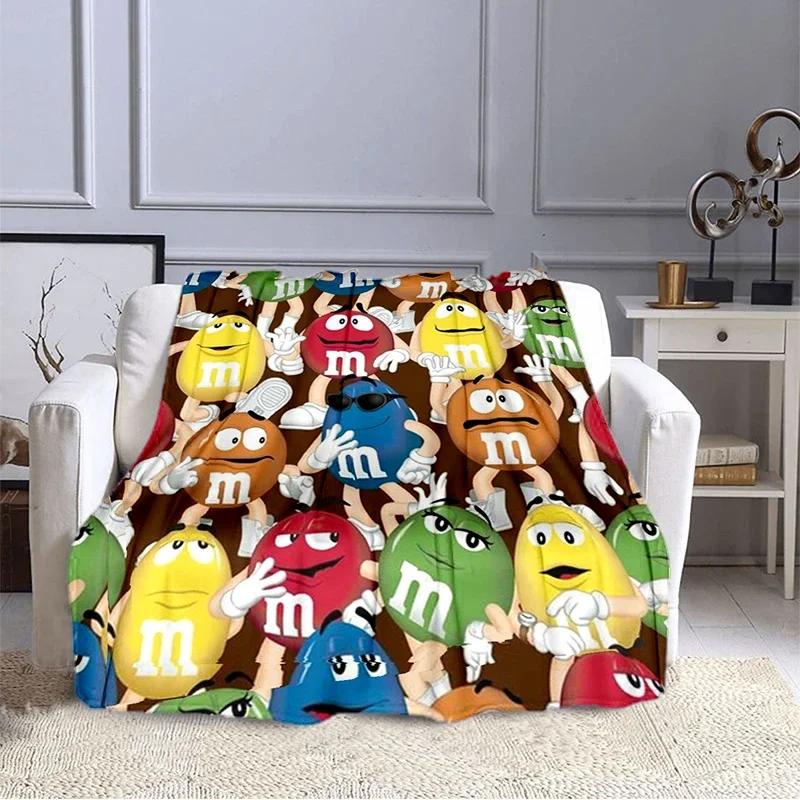 M&M Bohnen Schokolade Cartoon Aufdruck Plüschdecke, Modisch, Warm, Wandern, Zuhause, Sofa, Bettwäsche, Kinderbettdecke Geschenk