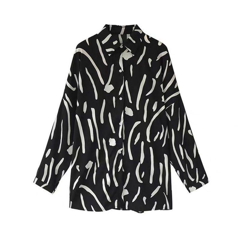 Women's Plus Size Korean Style Graffiti Print Long Sleeve Blouse