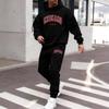 Mens Casual Hooded Sweatshirt Set With Letter Print Warm Fleece-Lined Pants Fall Outfit Daily Wear