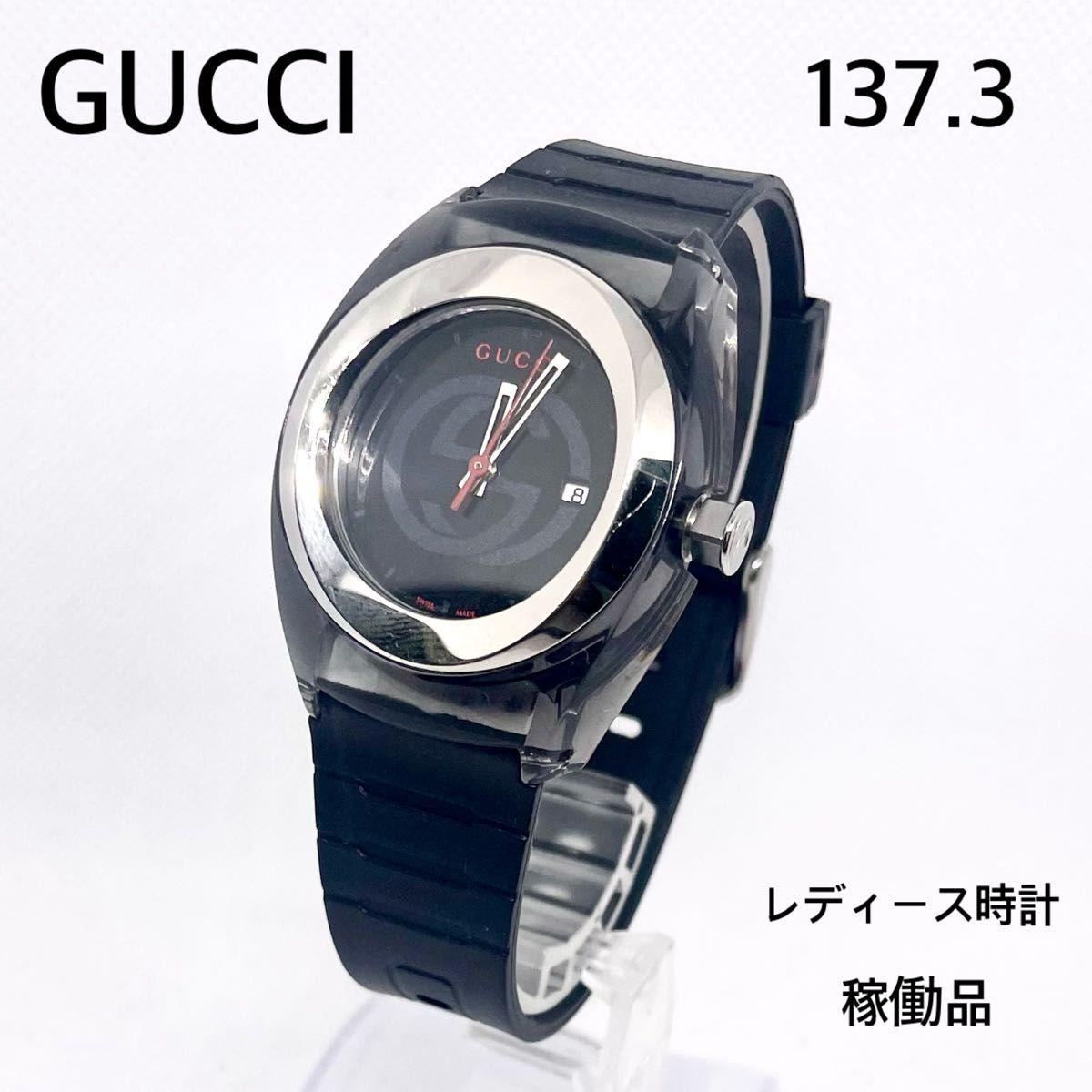 Used GUCCI Gucci 137.3 Sink Ladies Watch Black Dial Working Item Brand New External Belt Replaced Date Quartz