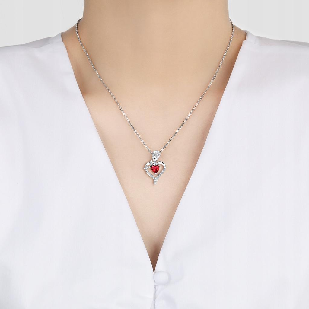 Necklace Pendant Silver Women' Rose Chain Heart CRYSTAL Gift