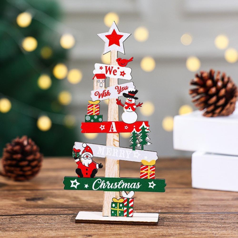 Creative Christmas Tree Desktop Decoration Wooden Letter Christmas Signs Plaque DIY Craft Santa Claus Tabletop Sign Home Decor