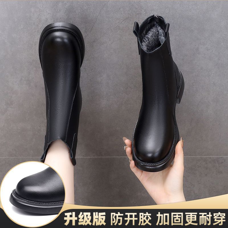 Winter high-top Martin boots 2025 new cotton shoes women's casual leather soft-soled velvet warm thickened cotton boots women