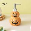 Ceramic Liquid Soap Container Halloween Ghost Dispenser, with Stainless Steel Pump, Pumpkin Refillable Countertop Dispenser Hand Container,