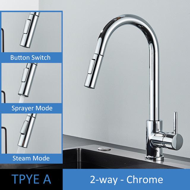 Gold & Black Brushed 304 Stainless Steel Pull-Out Kitchen Faucet for Sink & Vegetable Basin
