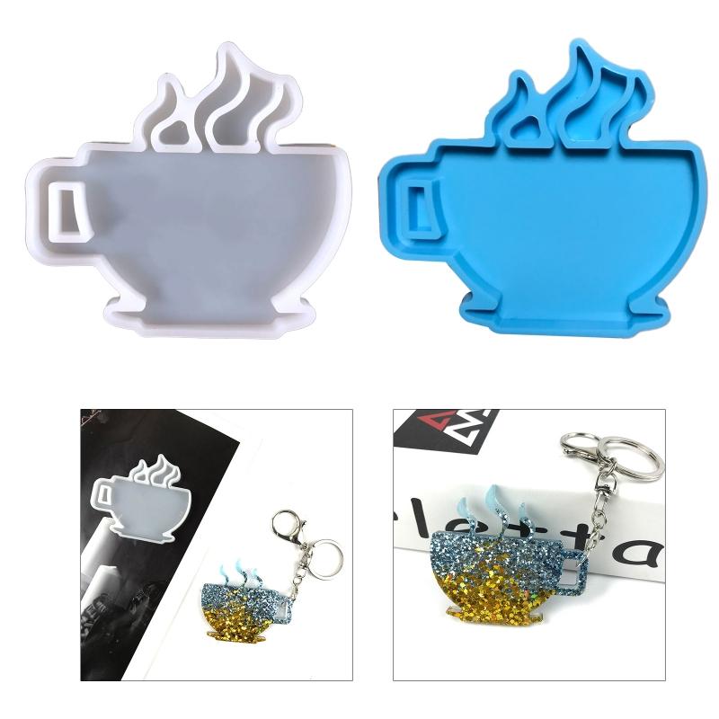 Reusable Silicone Keychain Mold For Epoxy Resin Art Creative Coffee Cup Shape Keyring Casting Mould