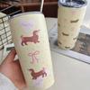 Cute Korean Thermos Cup Tumbler For Coffee Tea Beer Juice 550ml Kawaii Sainless Steel With Straw Thermal Cup Water Bottle Gift
