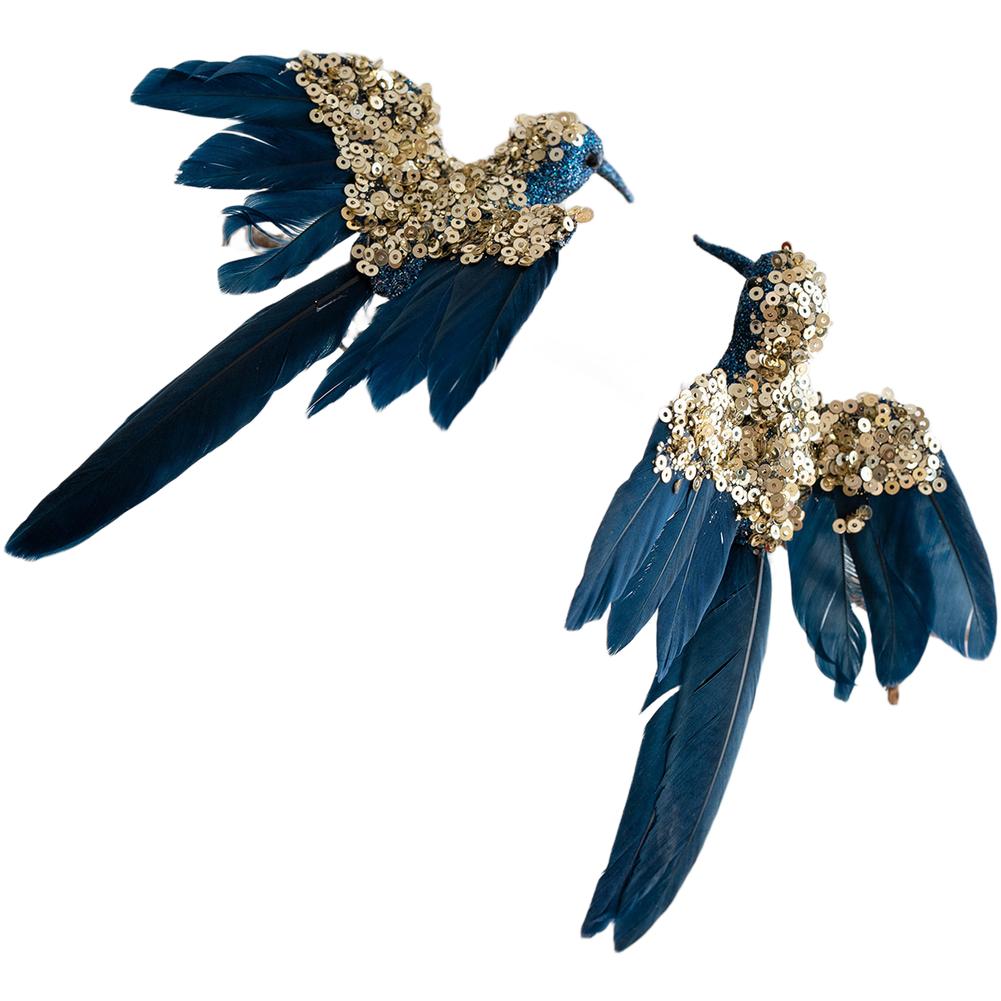 

Set of 2 Foam Hummingbird Christmas Tree Decorations with Feather Detail Lightweight Ornaments 13cm Height 12cm Width синій