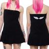 Y2k retro strapless dress with small wings printed on the back for women, drawstring waist cinched, ruffled edges, spicy girl skirt