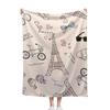 Extra Large 152.4X203.2 Cm Eiffel Tower French Parisian Blanket - Heavyweight 300G Flannel Bedspread/Throw - Soft Beige & Pastel Colors - All-Season L