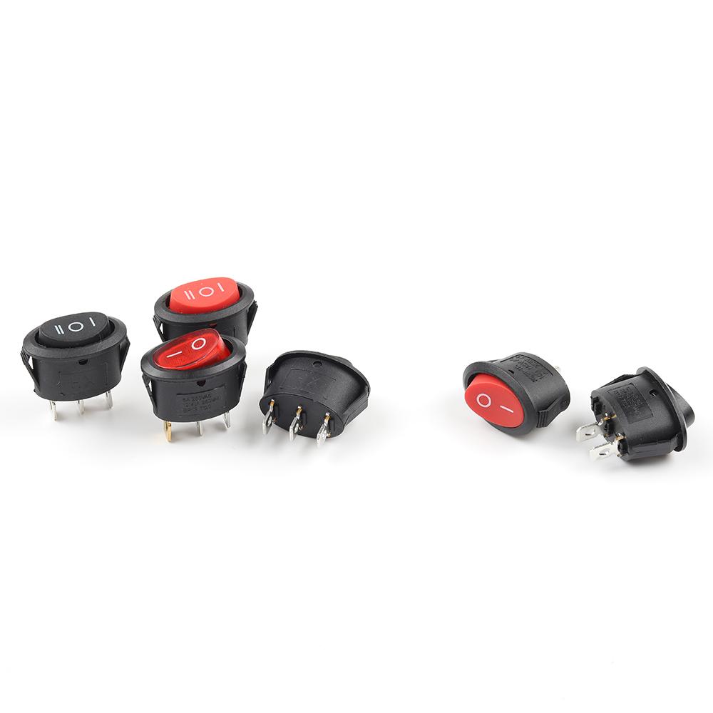 5pcs KCD1Round Small Rocker Switch 25*16.5mm Mini Round Black White Red 2 Pin 3 Pin Switch Power Button Switch With Light 6A/250