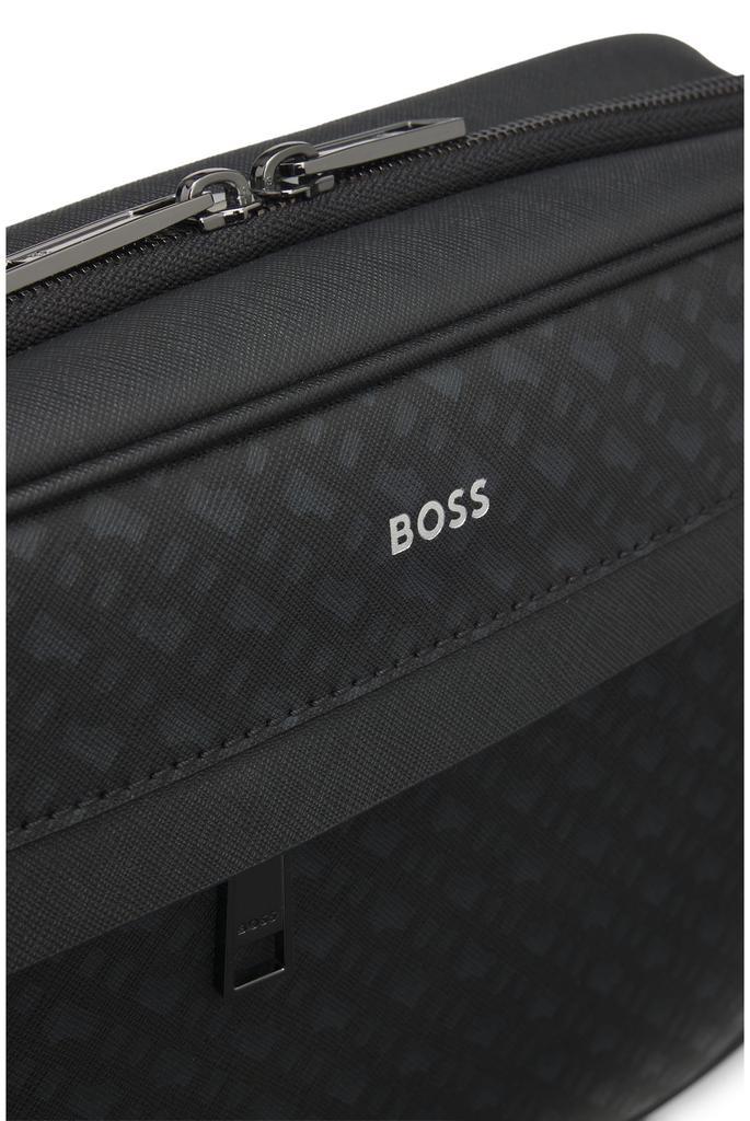 BOSS Monogram Travel Pouch with Foil Embossed Logo, Men's, One Size, Black