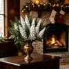 15pcs Set New Style - Artificial Christmas Pine Branch Bouquet | White and Green Flocked Pine Branches, Nordic Winter Holiday Ornament