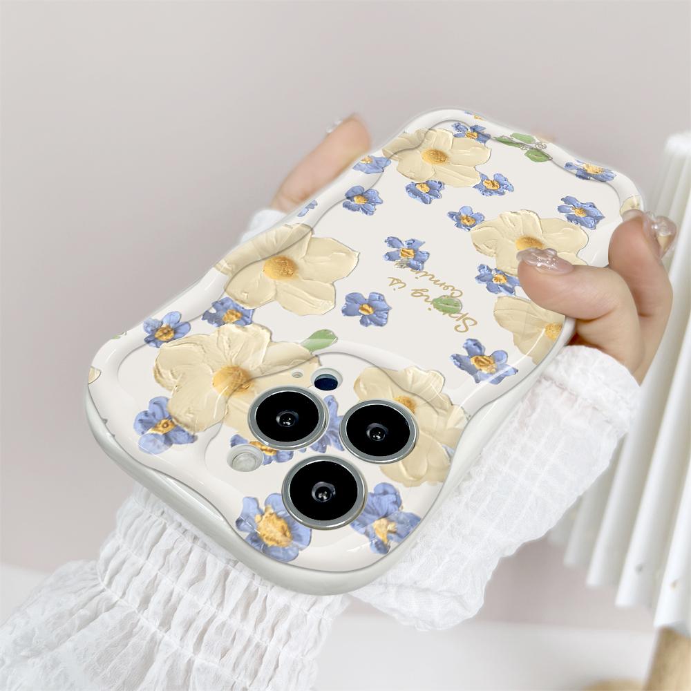Kreslený vzor krémová textura pouzdro vlnitý okraj měkký silikonový kryt pouzdro na telefon pro iPhone Samsung Huawei Honor Xiaomi Redmi OPPO Realme Vivo Infinix