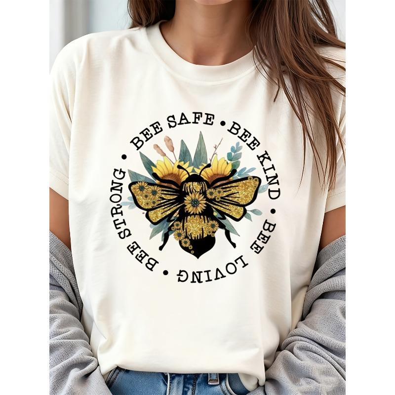 

European Size Bee Sunflowers Floral Watercolor Digital Art Inspirational Quote Bee Safe Be Kind Be Strong Be Loving White Background for Women 4XL