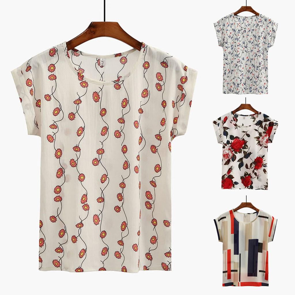 

Женская повседневная шифоновая рубашка с коротким рукавом и принтом, топы больших размеров