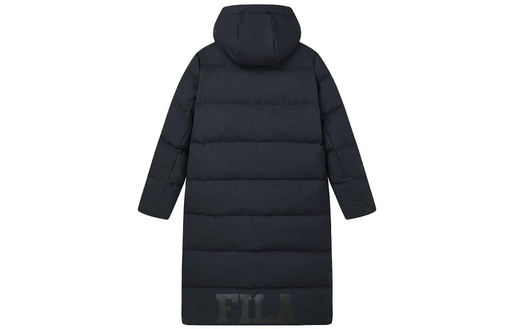 Men's Jacket FILA Letter Print Hooded Long Down Jacket Black