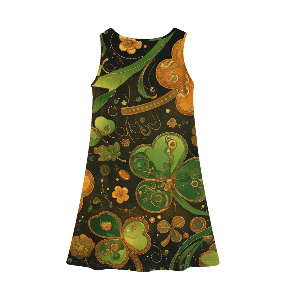 Girl Summer Dress Sleeveless Printed Color Casual Dress St. Patrick's Day