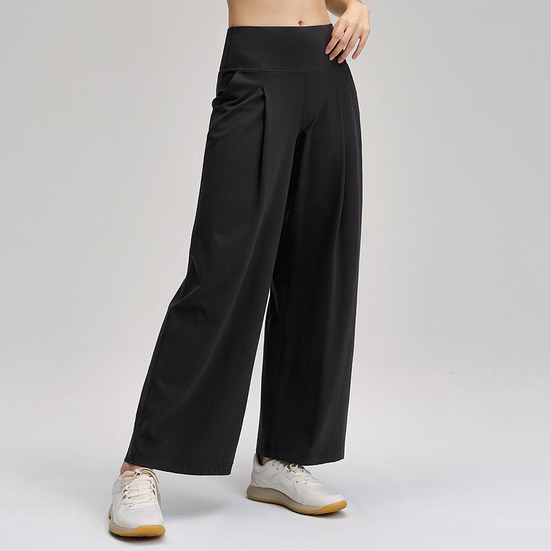Women s High-Waist Wide-Leg Quick-Dry Yoga Pants - Breathable, Elastic, and Casual Fit S чёрный