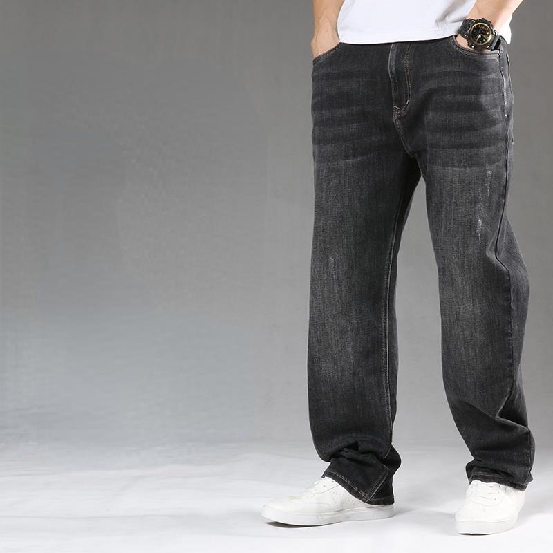 Men's  Loose Jeans Classic Straight Gray Black Business Casual Elasticity Cotton Denim Trousers Plus Size 40