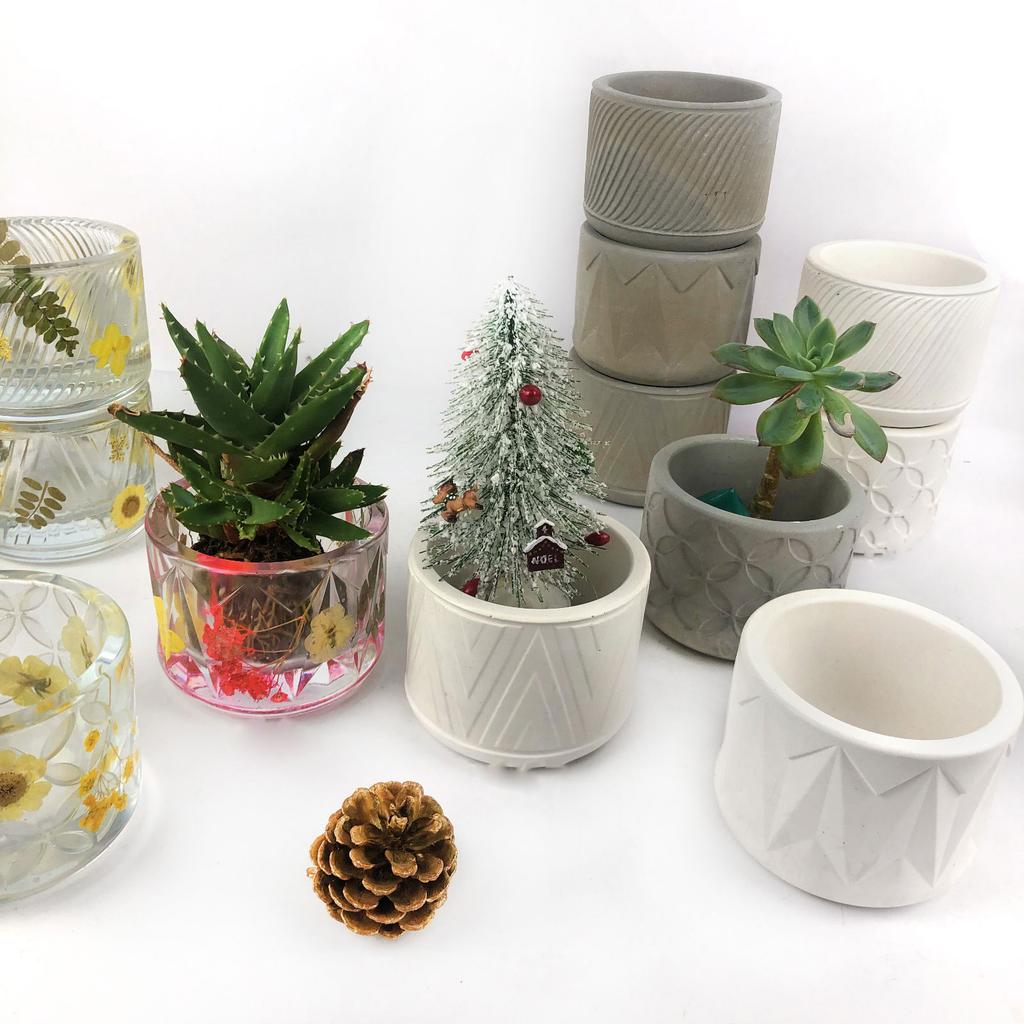 Geometric Round Pattern Gypsum Silicone Molds Storage Box Mold for Making Succulent Plant Pot Flower Pot Candle Holder