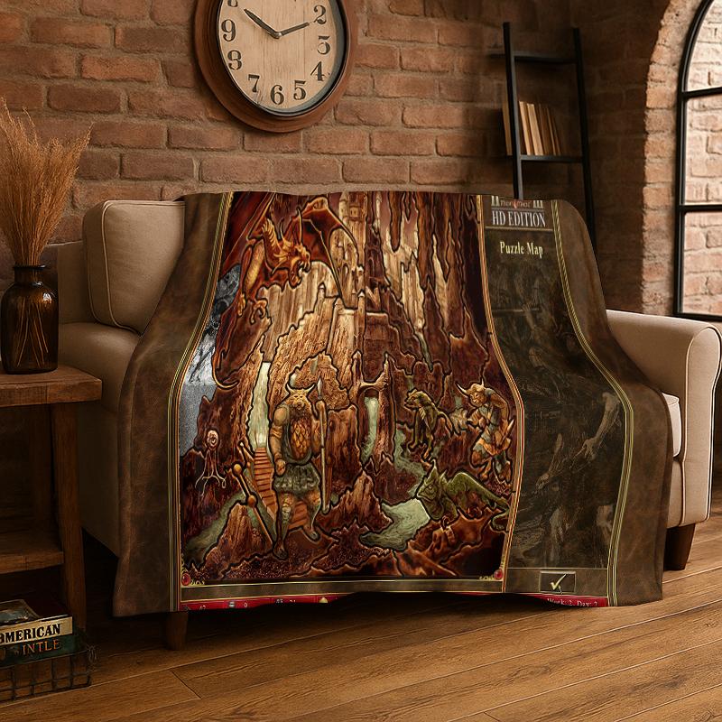 Coperta in Flanella Gioco di Mappa Eroi del Potere e della Magia Retrò Morbida Calda Coperta da Lancio per Camera da Letto Soggiorno Letto Viaggio Picnic