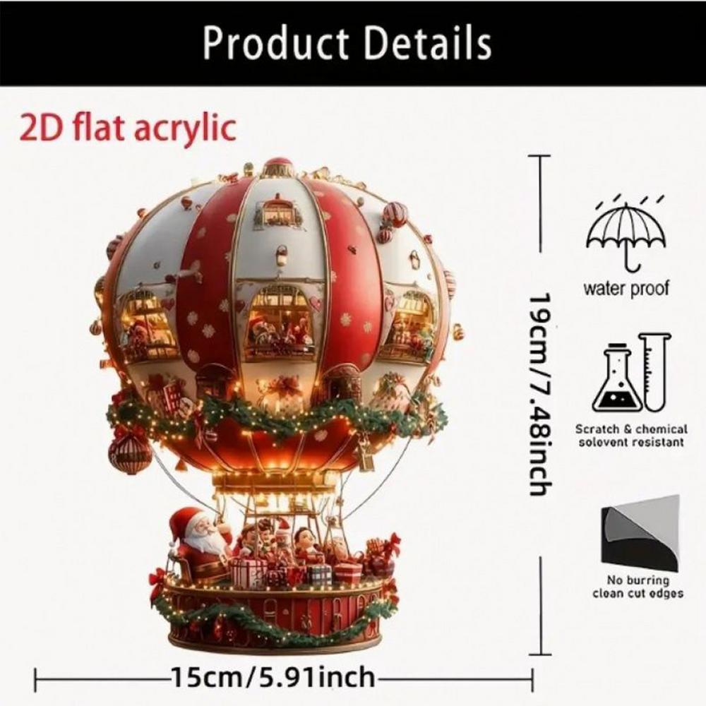 

2D Santa Hot Air Balloon Acrylic Christmas Decorations Fantasy Indoor Decoration Sunlight Catching Art Tabletop Scenery Ornament