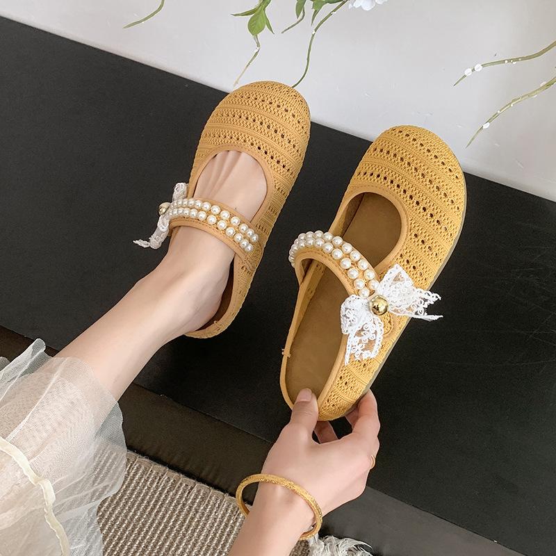 

Bow pearl bag head half slippers women s summer wear with skirt thick bottom height fashion woven lazy cool slippers 40 синій