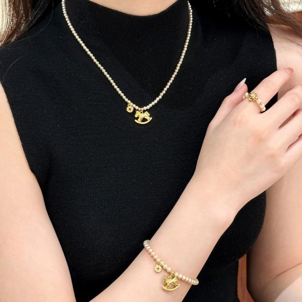 Pearl Zircon Horse Pendant Necklace Fashion Jewelry Trojans Earrings Cute Drop Earrings  For Girl