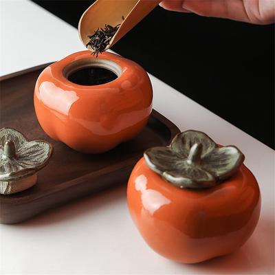 Ceramic Persimmon Tea Caddy – Jingdezhen Porcelain Sealed Canister for Candy, Spices, and Food Storage