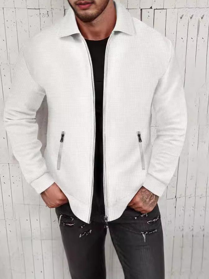 Spring and Autumn Waffle Knit Long Sleeve Zipper Cardigan Jacket