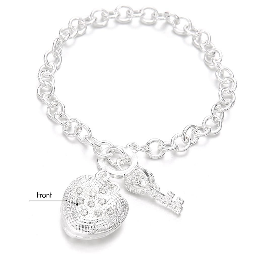 Hand Bracelet Silver Alloy Hand Bangle Heart-Shaped Pendant Chain Crystal Jewelry Decoration