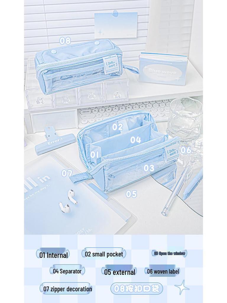 RosyPosy Transparent Prism Pencil Case: Spacious, Triple-Zipper Design for Students