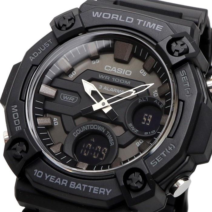 Casio World Time Telememo Quartz Watch AEQ-120W-1BV Men's Reverse LCD Black Overseas Model