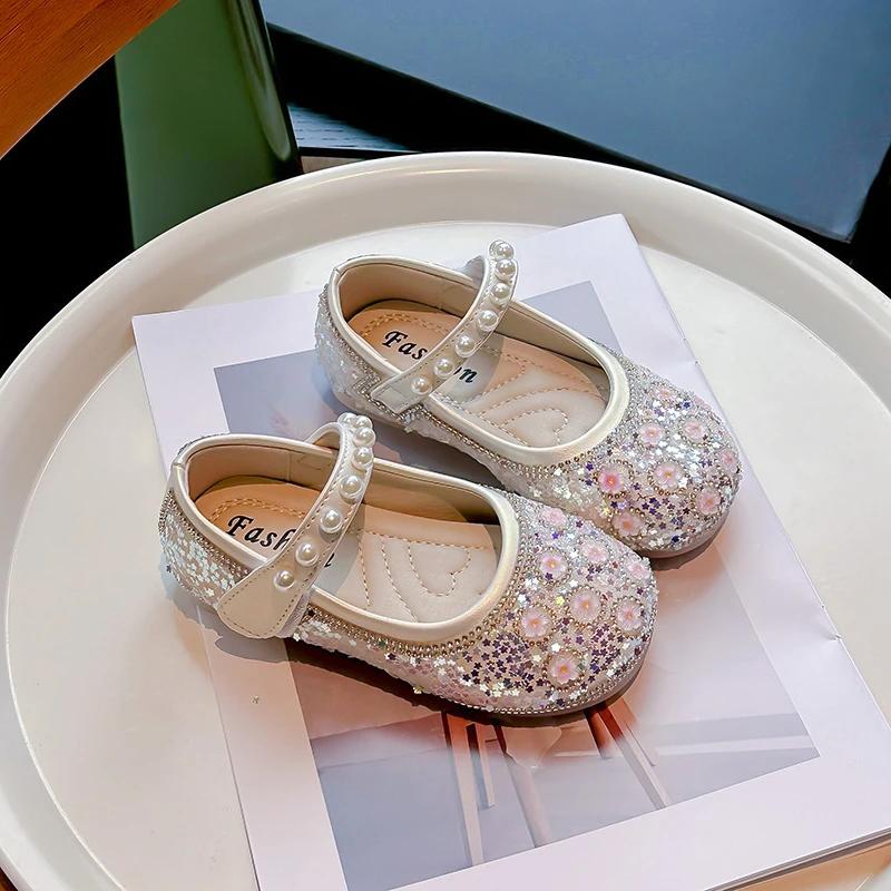 2024 Children Leather Shoes for Girls Summer Autumn New Fashion Soft Sole Comfortable Princess Rhinestone Versatile Dress Shoes