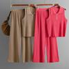 New Zipper Knitted Lapel Small Vest Top Fashion Suit + High Waist Casual Pants Two-piece Set