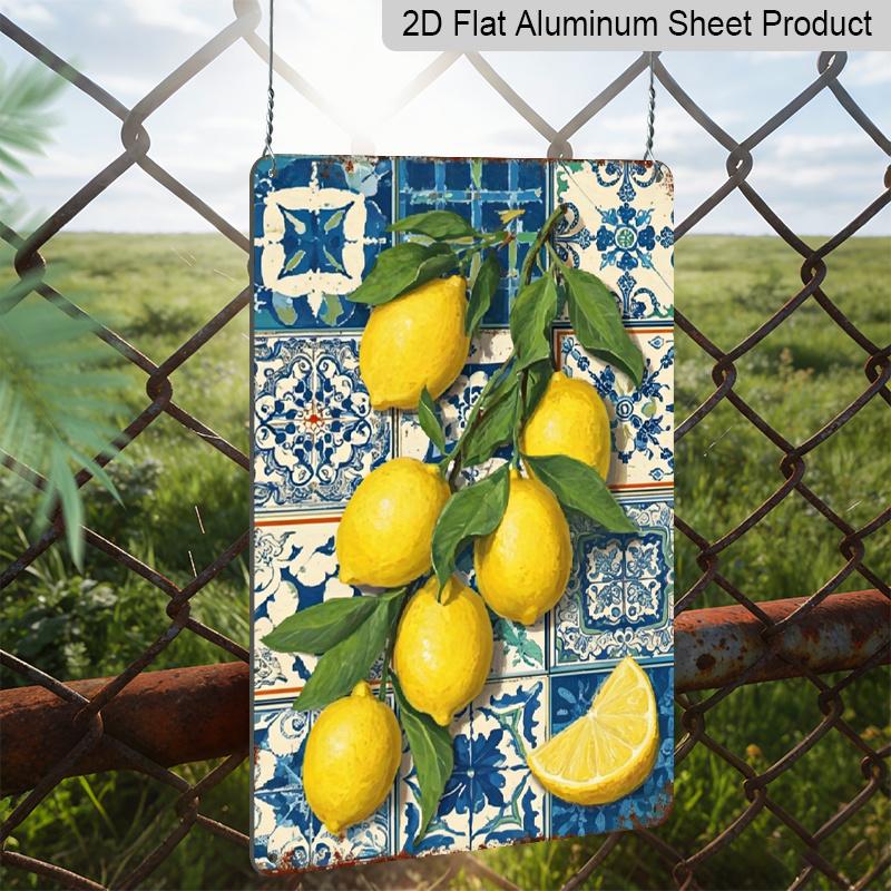 2D Flat, Vintage Lemon Art Motif Aluminum Sign, 8*12 Inches Wall Decor for Living Room, Patio, Garage, Club, Restaurant, Cafe, for Man Cave - Modern