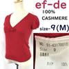Ef-de 100% Cashmere Short Sleeve Sweater V-Neck Red Size M Ladies Ribbon Knit Top(USED)