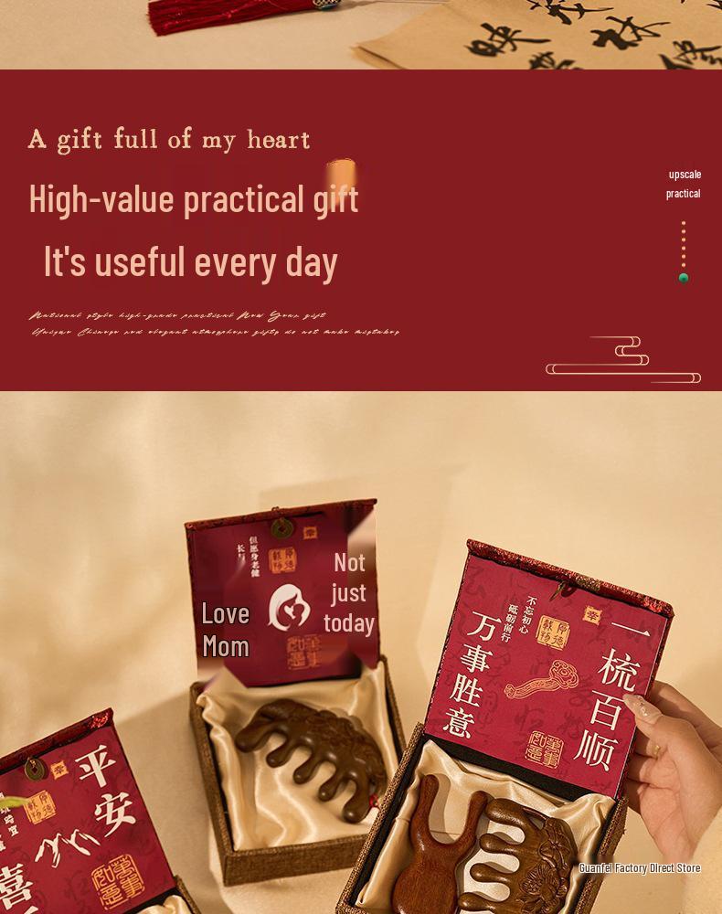 2026 Year of the Horse Chinese Sandalwood Comb Gift Box for Clients & Foreigners